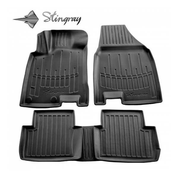 Gumijas 3D paklājiņi NISSAN QASHQAI +2 NJ10 2008-2014g., 5 pc. (5 vietu) / melna / 5014155 / ar paaugstinātām malām