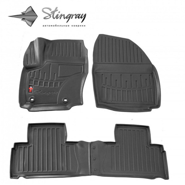 Gumijas 3D paklājiņi FORD Galaxy WA6 2006-2015g., 4 pc. (Ovalūs tvirtinimai) / melna / 5007134 / ar paaugstinātām malām