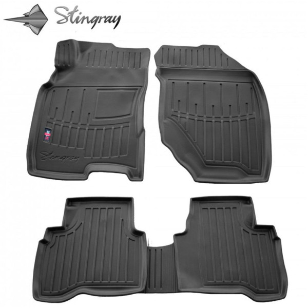 Gumijas 3D paklājiņi NISSAN X-Trail T30 2001-2007g., 5 pc. / melna / 5014115 / ar paaugstinātām malām