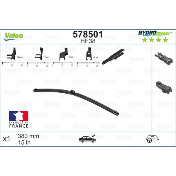 Aizmugures tīrītājs Valeo HydroConnect HF38, 380 mm