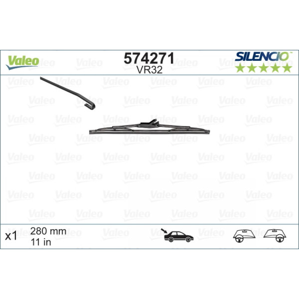 Aizmugures tīrītājs Valeo Silencio Performance VR32, 280 mm