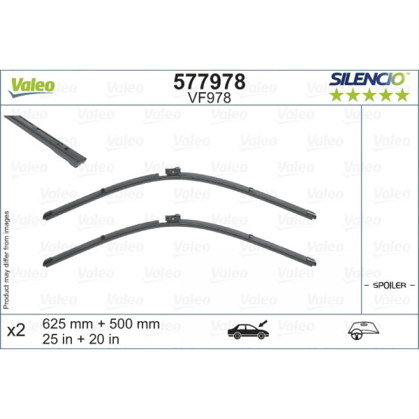 Tīrītāju komplekts Valeo Silencio VF978, 625/500 mm